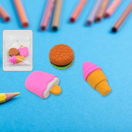 Mix Design Fancy Stylish Colorful Erasers (1 Set 3 Pc Set)