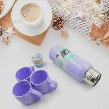 Vacuum Flask Set Stainless Steel bottle With Cup Gift Set With Cover Handle Portable Car Water Bottle Set (Approx 500ml)