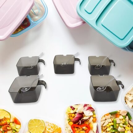 Rotating Spice Jars Vertical Rotatable Seasoning Box Section Tier With Spoon (1 Set)