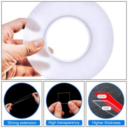 Double-Sided Tape 3 Meter Washable, Traceless grip Tape for Multipurpose Use Reusable, Strong Grip for Home, Office, and DIY Projects