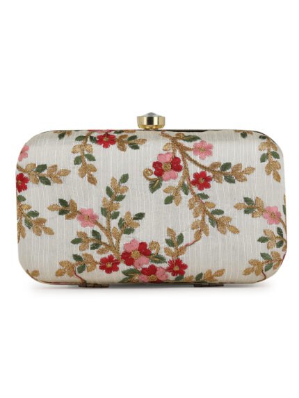 Off White Embroidered Box Clutch For Girls and womens