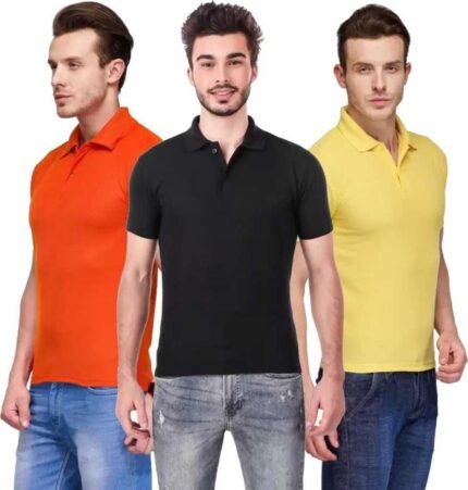 Men's Polo Neck Short Sleeve Casual Tshirt Combo of Black, Orange, Yellow colors (Pack of 3)